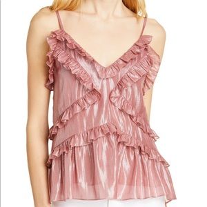 Ruffle Detail Metallic Silk Blend Camisole In Rose